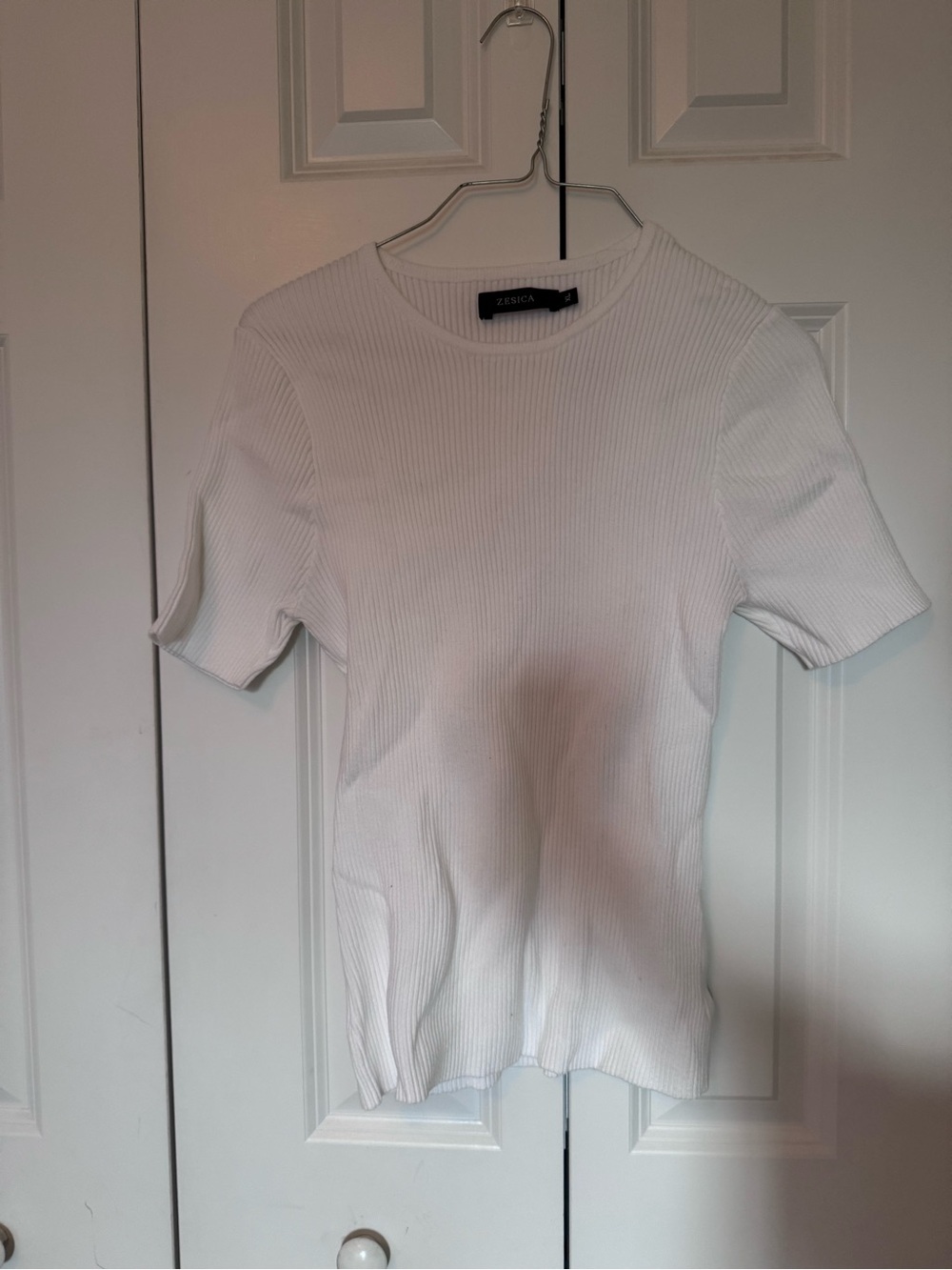 Zesica White Ribbed Short Sleeve Tee